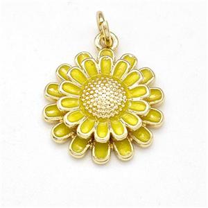 Copper Sunflower Pendant Yellow Enamel Gold Plated, approx 16mm