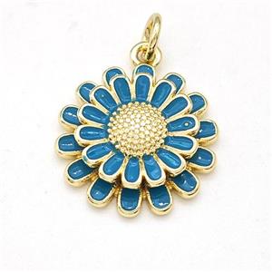 Copper Sunflower Pendant Blue Enamel Gold Plated, approx 16mm