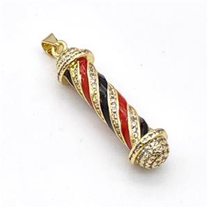 Barber Pole Charms Copper Stick Pendant Pave Zirconia Black Red Enamel Gold Plated, approx 9-33mm