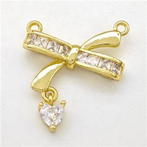 Copper Bow Pendant Pave Zirconia 2loops Gold Plated, approx 4mm, 10-18mm