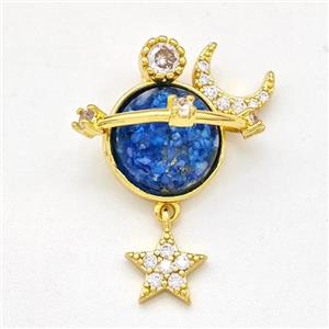 Copper Planet Pendant Pave Zirconia Moon Star Gold Plated, approx 7.5mm, 17-20mm