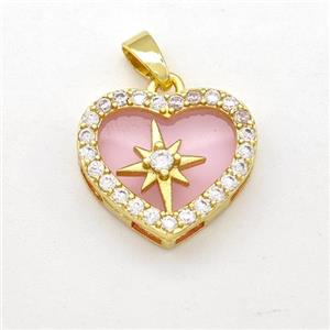 Copper Heart Pendant Micro Pave Zirconia Gold Plated, approx 16mm