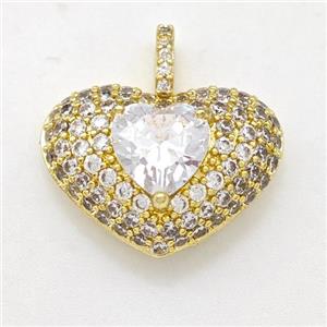 Copper Heart Pendant Micro Pave Zirconia Gold Plated, approx 8mm, 15-21mm