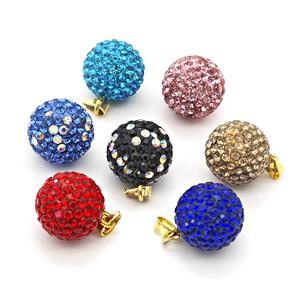 Clay Round Beads Micro Pave Rhinestone Mixed Color, approx 16mm