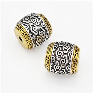 Tibetan Style Alloy Barrel Beads Lucky Cloudy Antique Silver Gold, approx 11-12mm