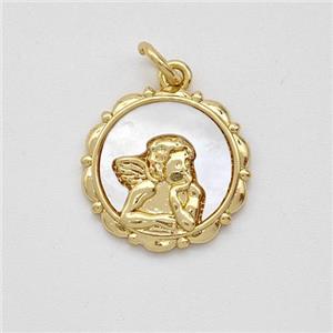 Copper Angel Pendant Pave Shell Gold Plated, approx 15mm