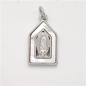 Virgin Mary Charms Copper Pendant Pave Shell Platinum Plated, approx 10-16mm