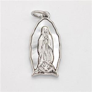 Jesus Charms Copper Pendant Pave Shell Platinum Plated, approx 9-17mm