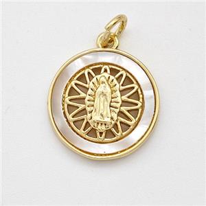 Virgin Mary Charms Copper Pendant Pave Shell Gold Plated, approx 15mm