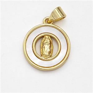 Virgin Mary Charms Copper Pendant Pave Shell Gold Plated, approx 15mm