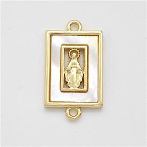 Virgin Mary Charms Copper Rectangle Connector Pave Shell Gold Plated, approx 11-15mm