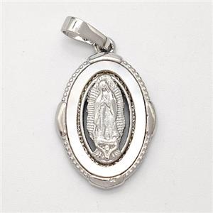 Virgin Mary Charms Copper Pendant Pave Shell Platinum Plated, approx 14-18mm