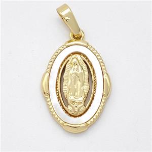 Virgin Mary Charms Copper Pendant Pave Shell Gold Plated, approx 14-18mm