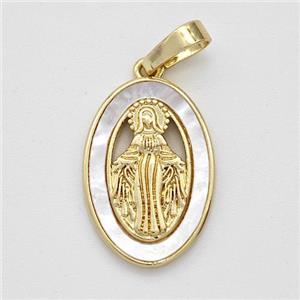 Virgin Mary Charms Copper Pendant Pave Shell Gold Plated, approx 12-18mm