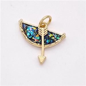 Bow And Arrow Charms Copper Pendant Pave Fire Opal 18K Gold Plated, approx 15-16mm