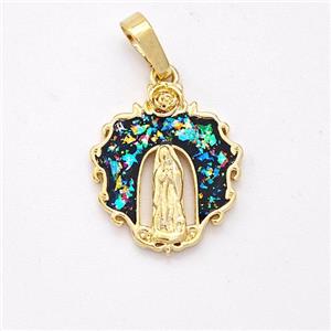 Jesus Charms Copper Pendant Pave Fire Opal 18K Gold Plated, approx 15mm