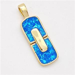 Copper Rectangle Pendant Pave Blue Fire Opal 18K Gold Plated, approx 7-19mm