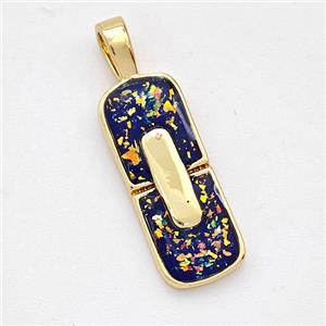 Copper Rectangle Pendant Pave Black Fire Opal 18K Gold Plated, approx 7-19mm