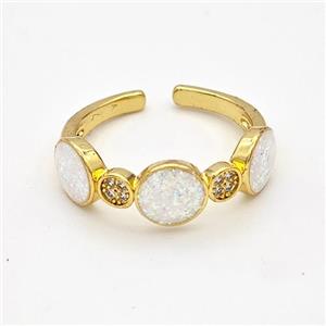 Copper Rings Pave White Fire Opal Zirconia 18K Gold Plated, approx 7mm, 18mm dia