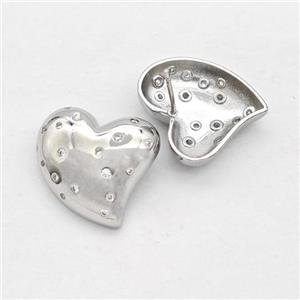 Copper Heart Stud Earring Micro Pave Zirconia Platinum Plated, approx 20mm