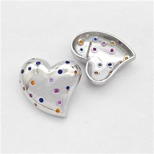 Copper Heart Stud Earring Micro Pave Zirconia Platinum Plated, approx 20mm