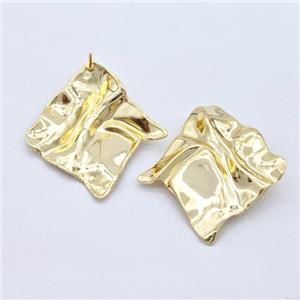 Copper Square Stud Earrings Hammered Gold Plated, approx 40-45mm