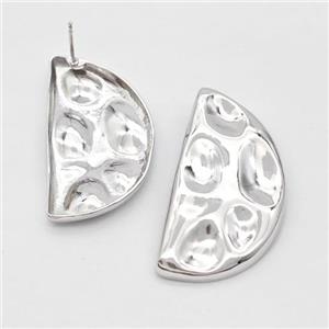 Copper Moon Stud Earrings Hammered Platinum Plated, approx 20-40mm