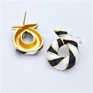 Copper Stud Earrings Awareness Ribbons White Black Enamel Gold Plated, approx 20-23mm