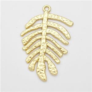 Copper Leaf Pendant Monstera Hammered Gold Plated, approx 25-35mm