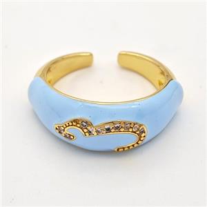 Copper Rings Pave Zirconia Lt.blue Enamel Gold Plated, approx 9mm, 18mm dia