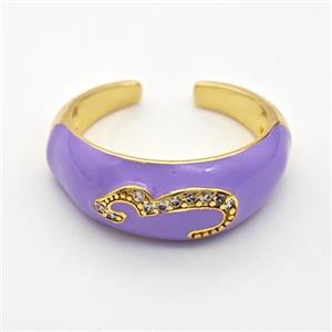 Copper Rings Pave Zirconia Lavender Enamel Gold Plated, approx 9mm, 18mm dia