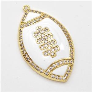 American Football Charms Copper Rugby Pendant Pave Zirconia White Enamel Sport Gold Plated, approx 22-35mm