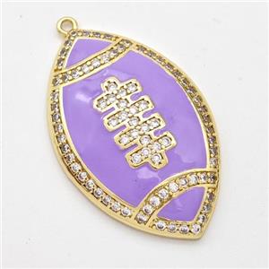 American Football Charms Copper Rugby Pendant Pave Zirconia Sport Lavender Enamel Gold Plated, approx 22-35mm