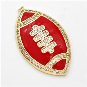 American Football Charms Copper Rugby Pendant Pave Zirconia Red Enamel Sport Gold Plated, approx 22-35mm