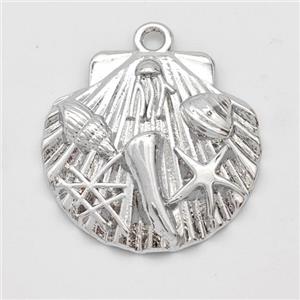 Scallop Charms Copper Shell Pendant Ocean Style Platinum Plated, approx 25mm