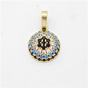 Copper Circle Pendant Micro Pave Zirconia Flower Gold Plated, approx 12mm