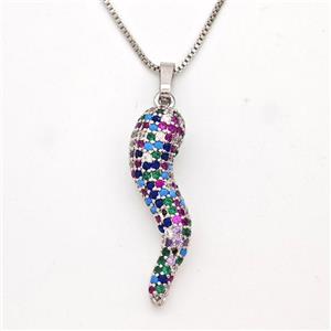 Copper Chili Necklace Pave Zirconia Capsicum Platinum Plated, approx 10-30mm, 1mm, 42-45cm length