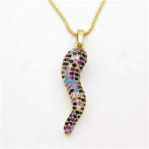 Copper Chili Necklace Pave Zirconia Capsicum Gold Plated, approx 10-30mm, 1mm, 42-45cm length