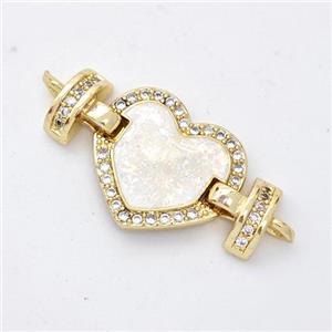 Copper Connector Pave White Fire Opal Zirconia Heart 18K Gold Plated, approx 15mm, 25mm