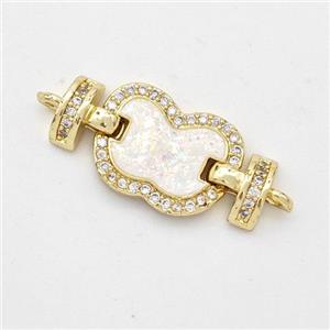 Copper Connector Pave White Fire Opal Zirconia Apple 18K Gold Plated, approx 11-16mm, 25mm