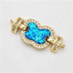 Copper Connector Pave Blue Fire Opal Zirconia Apple 18K Gold Plated, approx 11-16mm, 25mm