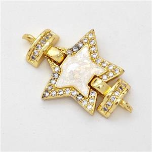 Copper Connector Pave White Fire Opal Zirconia Star 18K Gold Plated, approx 16mm, 25mm