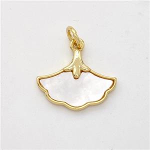 Copper Ginkgo-Leaf Pendant Pave Shell 18K Gold Plated, approx 12-16mm