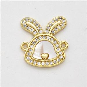 Copper Rabbit Connector Pave Shell Zirconia 18K Gold Plated, approx 15-16mm