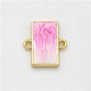 Copper Rectangle Connector Pink Painted 18K Gold Plated, approx 8-13.5mm