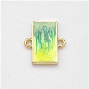 Copper Rectangle Connector Yellow Green Painted 18K Gold Plated, approx 8-13.5mm