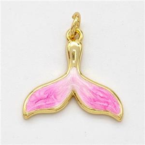 Copper Shark-tail Pendant Pink Painted 18K Gold Plated, approx 14-18mm