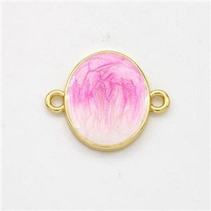 Copper Oval Connector Pink Painted 18K Gold Plated, approx 10-13mm