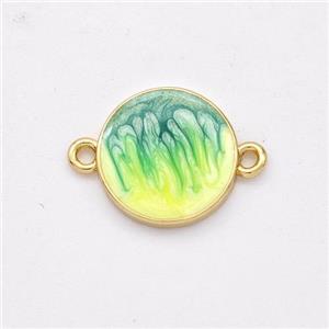 Copper Circle Connector Yellow Green Painted 18K Gold Plated, approx 12mm