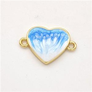 Copper Heart Connector Blue Painted 18K Gold Plated, approx 13mm